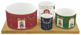 Karácsonyi porcelán kínálótál 4 db-os szett bambusztálcán díszdobozban Festive Avenue