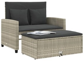 2 személyes világosszürke polyrattan kerti kanapé párnával