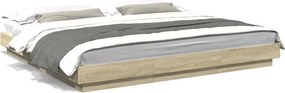 vidaXL sonoma tölgy színű szerelt fa ágykeret LED-del 200 x 200 cm
