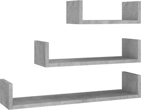 vidaXL 3 db betonszürke szerelt fa fali bemutatópolc