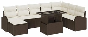 vidaXL Kerti Kanapé Szett tárolóval 9 pcs Barna Poli rattan