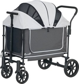 PawHut 2 az 1-ben Kutyakocsi Kutyakocsik Összecsukható Kutyák és Macskák Részére 30 kg-ig Kocsi Párnával Hálós Ablakokkal 2 Ajtóval Tárolótáska Sötét