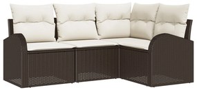 4 darabos kert kanapé készlet párnákkal barna poli rattan, 2 fős kert kanapé tárolóval és párnákkal barna poli rattan