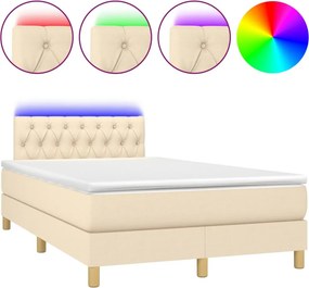 vidaXL krémszínű szövet rugós és LED-es ágy matraccal 120 x 200 cm