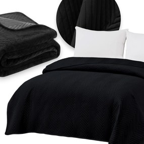 Ágytakaró kanapéra 200x220 steppelt halszálka Velúr Sötét Fekete