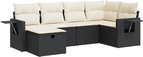 vidaXL 6 részes fekete polyrattan kerti ülőgarnitúra párnákkal