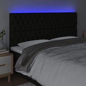 fekete szövet LED-es fejtámla 200x7x118/128 cm