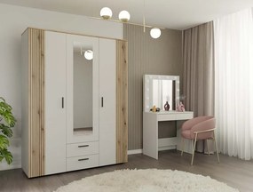 Ava 150 gardróbszekrény, 150 cm, tükörrel, 2 fiók, bordázott front, tölgy - kasmír