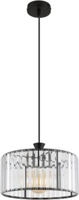 Globo 15742H Függeszték fém fekete matt, átlátszó akril kristályok, fekete PVC kábel, ø: 310mm, M: 1200mm, 1x E27 60W 230V izzó nélkül
