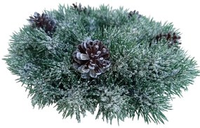 Műanyag koszorú hóval és tobozzal, hossza 28 cm