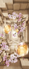 Fotótapéta Alagút Sakura Arany Gömbök Fa Illúzió Perspektíva 91x211 +ragasztó