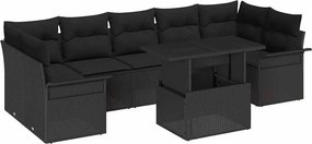 vidaXL Kerti Kanapé Szett párnával tárolóval 8 pcs Fekete Poli rattan