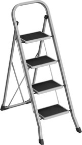 SONGMICS 4 Lépcsős Összecsukható Létrás Fellépő (150 kg Teherbírás), Szürke-Fekete