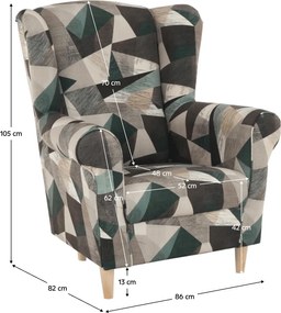 Füles fotel, szövet barna-zöld minta, CHARLOT