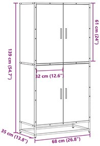 füstös tölgy színű szerelt fa magasszekrény 68 x 35 x 139 cm