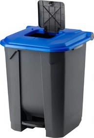 Planet Szelektív hulladékgyűjtő konténer, műanyag, pedálos, antracit, kék, 50L