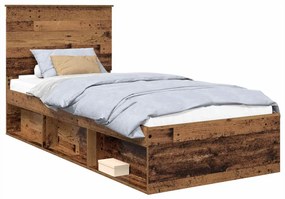 vidaXL Ágykeret fejtámlával Öreg fa 100 x 200 cm Tömör fenyőfa