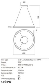 Redo 01-2674- LED Dimmelhető csillár zsinóron ICONIC LED/50W/230V átm. 58 cm fekete