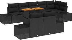 vidaXL Kert étkező szett párnával 9 pcs Fekete és Barna