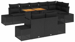 vidaXL Kert étkező szett párnával 9 pcs Fekete és Barna