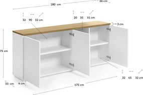 Fehér komód tölgyfa dekorral 180x75x36 cm Abilen – Kave Home