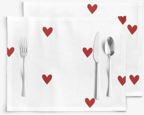 Goldea pamut reggeliző alátét - piros szívecskék, fehér alapon - 2db 30 x 40 cm