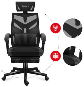 Gamer szék ergonomikus lábtartóval, fekvőtámasz , fejtámasz, fekete