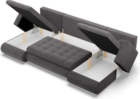 Tokio U alakú sarokkanapé, 3 ágyneműtartóval, kordbársony, univerzális oldal, szürke