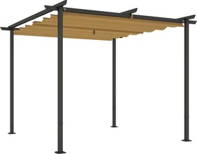 Outsunny 3x3m Pergola Kert Pavilon Fém Teraszi Tetővel, Állítható Napernyő, UV Védelem 30+, Független Napvédelem Teraszhoz és Kerthez, Bézs | Aosom