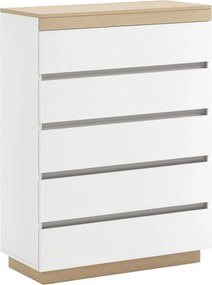 HOMCOM 5-Fiókos Fa Komód, Hálószobai Komód Antitipmechanizmussal, 80x40x109 cm, Fehér és Tölgy | Aosom