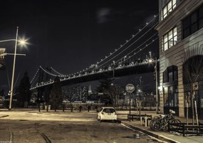 Poszter 29,7x21cm Esti kilátás a Manhattan hídra az utcáról, Assaf Frank