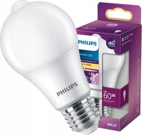 Led izzó E27 8W 60W 2700K Mozgásérzékelő Philips