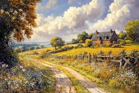 Vászonkép Canvas Tájkép Rusztikus Szabadtéri Falu Ház Út Nyár 120x80