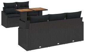 6 Darabos Kerti Étkező Szett Párnákkal Fekete Poly Rattan Akác