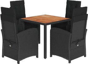 vidaXL 5 részes fekete polyrattan kerti étkezőgarnitúra párnákkal