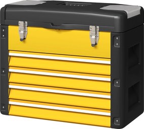 HOMCOM 4-fiókos szerszámosláda — porfestett acél, levehető tálca, kis alkatrésztartók, golyóscsapágyas sínek és hordfogantyú (sárga) | Aosom