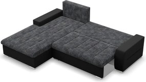 Toronto sarokkanapé, 2 ágyneműtartóval, fonott + műbőr, baloldali, szürke - fekete