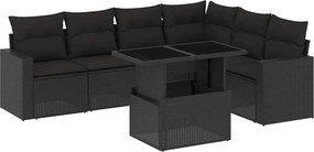 vidaXL 7 részes fekete polyrattan kerti ülőgarnitúra párnával