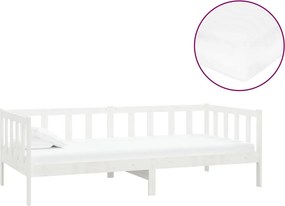 vidaXL fehér tömör fenyőfa dívány matraccal 90 x 200 cm