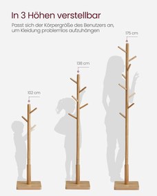 VASAGLE ruhafogas állvány, tömörfa ruhatartó 175 cm, natúr bézs