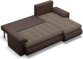 Tokio sarokkanapé, 2 ágyneműtartóval, fonott + műbőr, jobboldali, barna