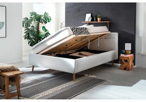 Világosszürke kárpitozott ágyneműtartós franciaágy ágyráccsal 140x200 cm Lotte – Meise Möbel