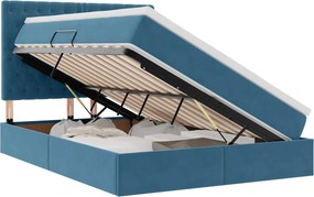 vidaXL Ágy tárolóval és matraccal Sötét kék 140 x 190 cm Bársony