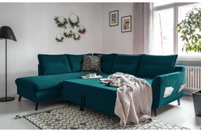 Stylish Stan L türkiz kinyitható bársony sarokkanapé, bal oldali - Miuform