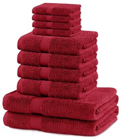 Piros frottír pamut törölköző és fürdőlepedő készlet 10 db-os Marina – Restilo