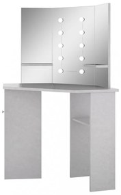 betonszürke sarok-fésülködőasztal LED-del 111x54x141,5 cm