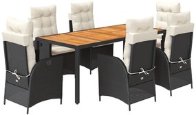 vidaXL 7 részes fekete polyrattan kerti étkezőgarnitúra párnával