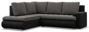 Tokio sarokkanapé, L alakú háttámlával, 2 ágyneműtartóval, bársony + műbőr, baloldali, szürke - fekete