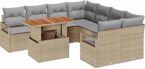 vidaXL Kerti Kanapé Szett tárolóval 9 pcs Bézs Poli rattan