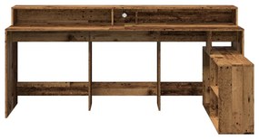 antik fa színű szerelt fa íróasztal LED-ekkel 200 x 104 x 91 cm